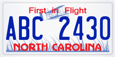 NC license plate ABC2430