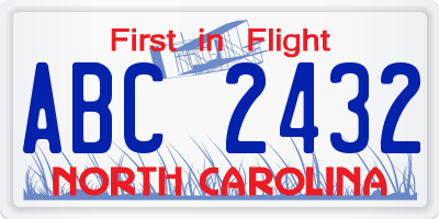 NC license plate ABC2432
