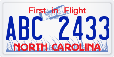 NC license plate ABC2433