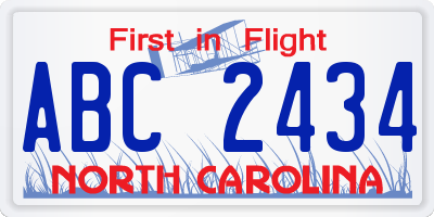 NC license plate ABC2434