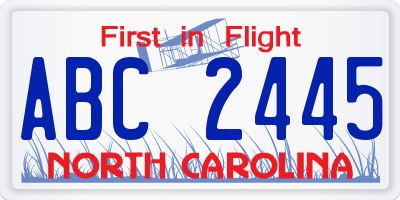 NC license plate ABC2445
