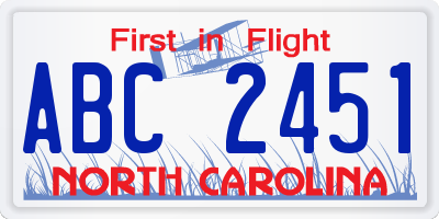 NC license plate ABC2451
