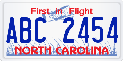 NC license plate ABC2454