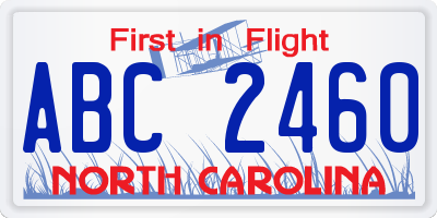 NC license plate ABC2460