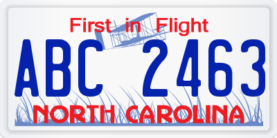 NC license plate ABC2463