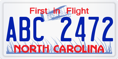NC license plate ABC2472