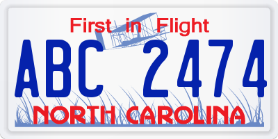 NC license plate ABC2474