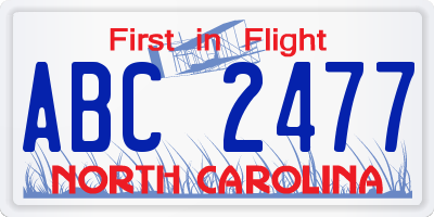 NC license plate ABC2477