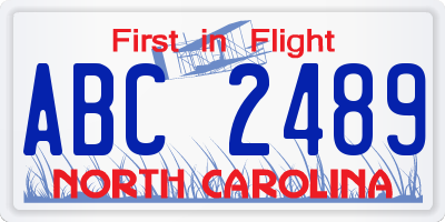 NC license plate ABC2489