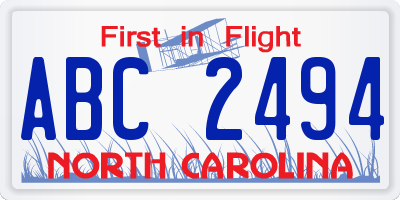 NC license plate ABC2494