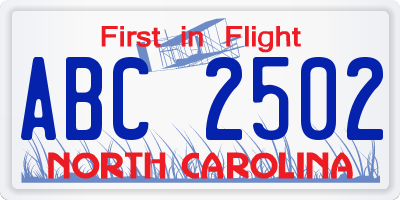 NC license plate ABC2502