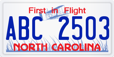NC license plate ABC2503