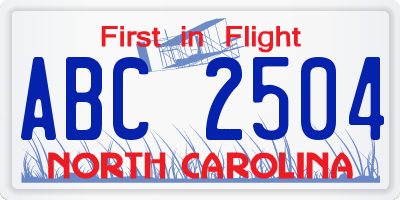 NC license plate ABC2504