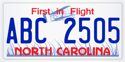 NC license plate ABC2505