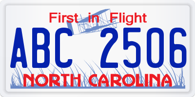 NC license plate ABC2506