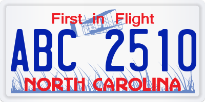 NC license plate ABC2510