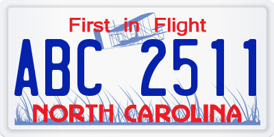 NC license plate ABC2511