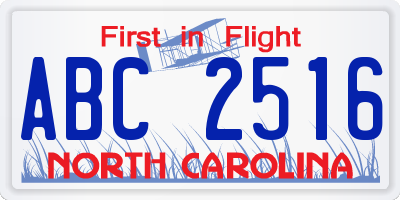 NC license plate ABC2516