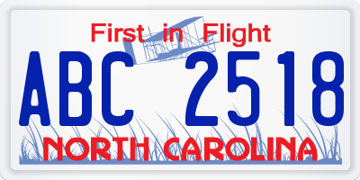NC license plate ABC2518
