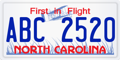 NC license plate ABC2520