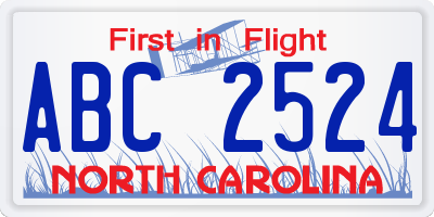 NC license plate ABC2524