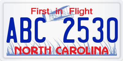 NC license plate ABC2530