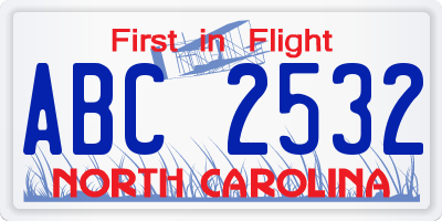NC license plate ABC2532