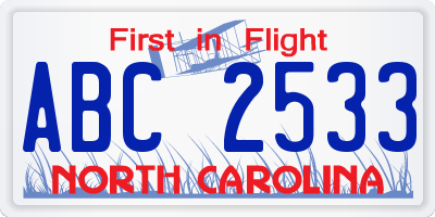 NC license plate ABC2533