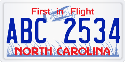 NC license plate ABC2534
