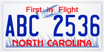 NC license plate ABC2536