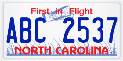 NC license plate ABC2537