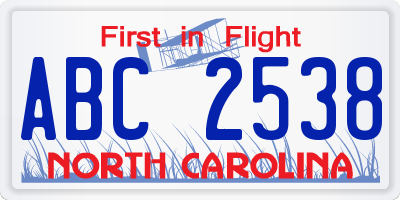 NC license plate ABC2538