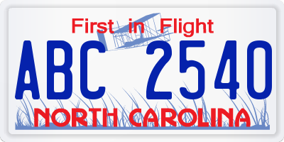 NC license plate ABC2540