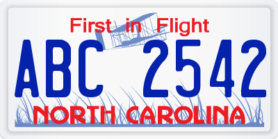NC license plate ABC2542