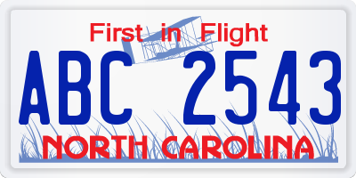 NC license plate ABC2543
