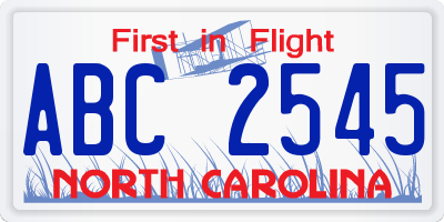 NC license plate ABC2545