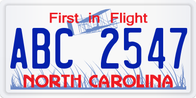 NC license plate ABC2547
