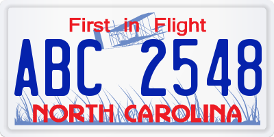 NC license plate ABC2548