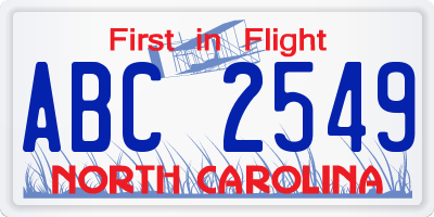 NC license plate ABC2549