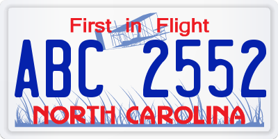 NC license plate ABC2552