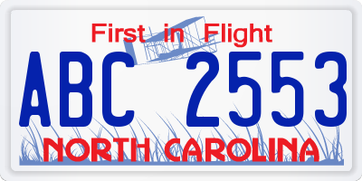 NC license plate ABC2553