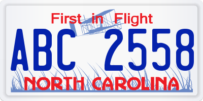 NC license plate ABC2558