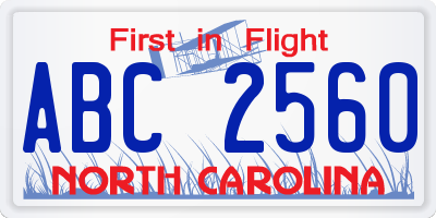 NC license plate ABC2560