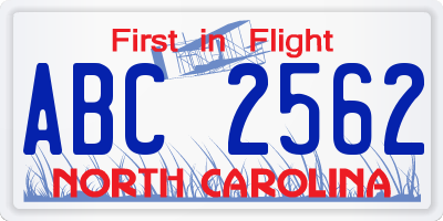 NC license plate ABC2562