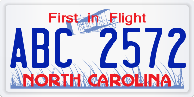 NC license plate ABC2572