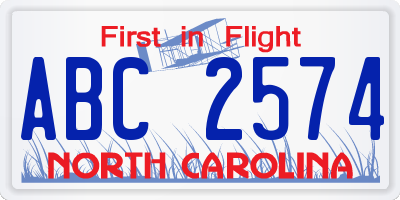 NC license plate ABC2574