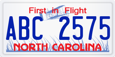 NC license plate ABC2575