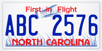 NC license plate ABC2576