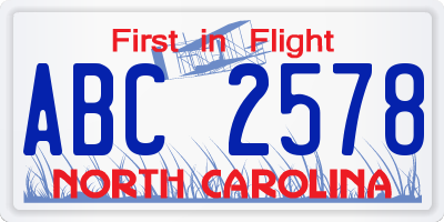 NC license plate ABC2578