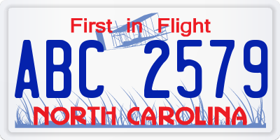 NC license plate ABC2579